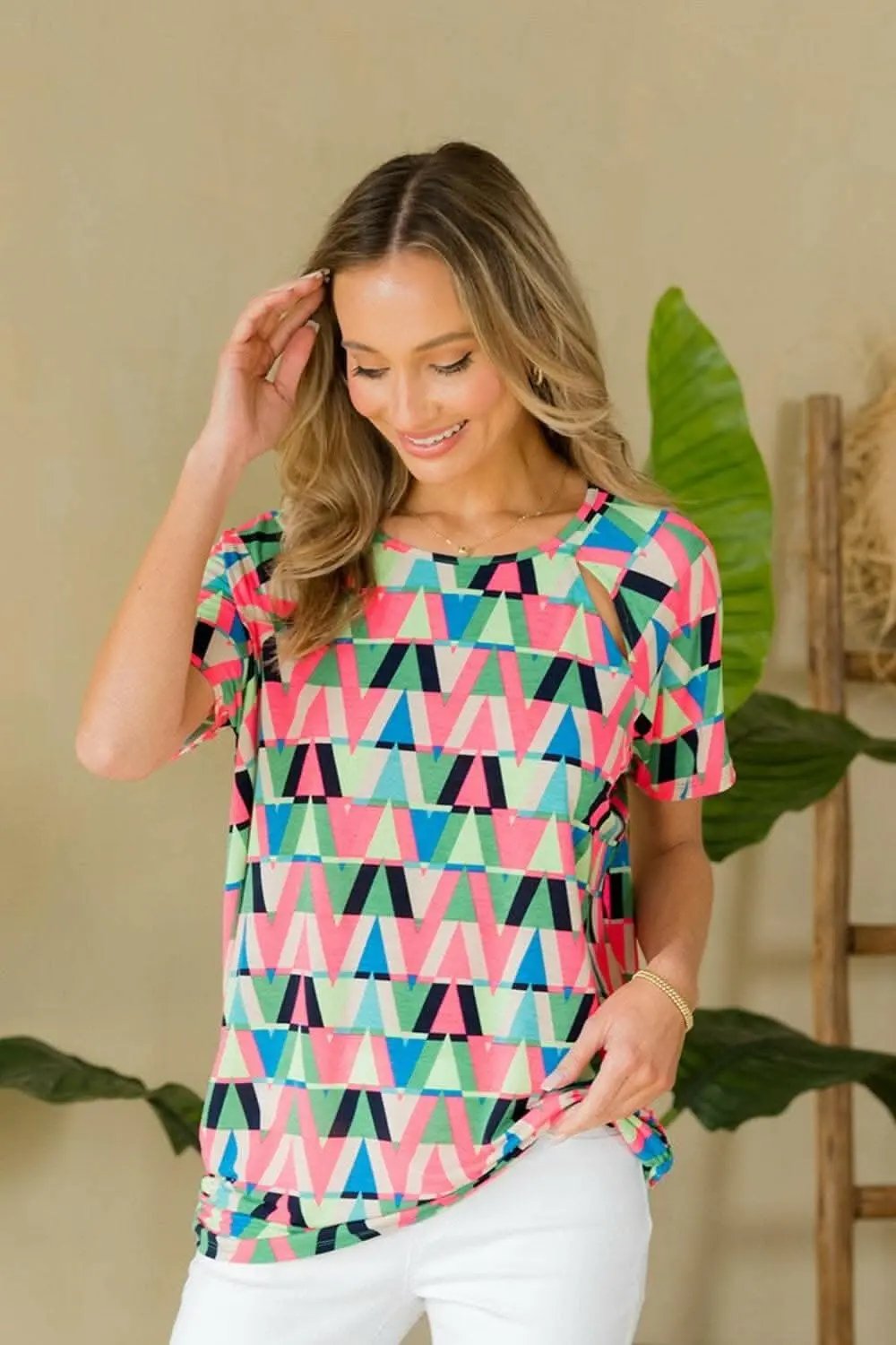 Sew In Love Full Size Geometric Round Neck Top - Love Salve